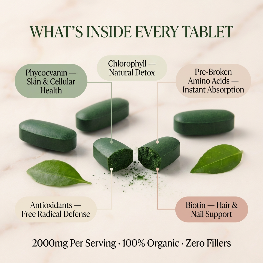 Spirulina & Chlorella Tablets — No Botox. No Fillers. No $2M Protocol. Just Results.