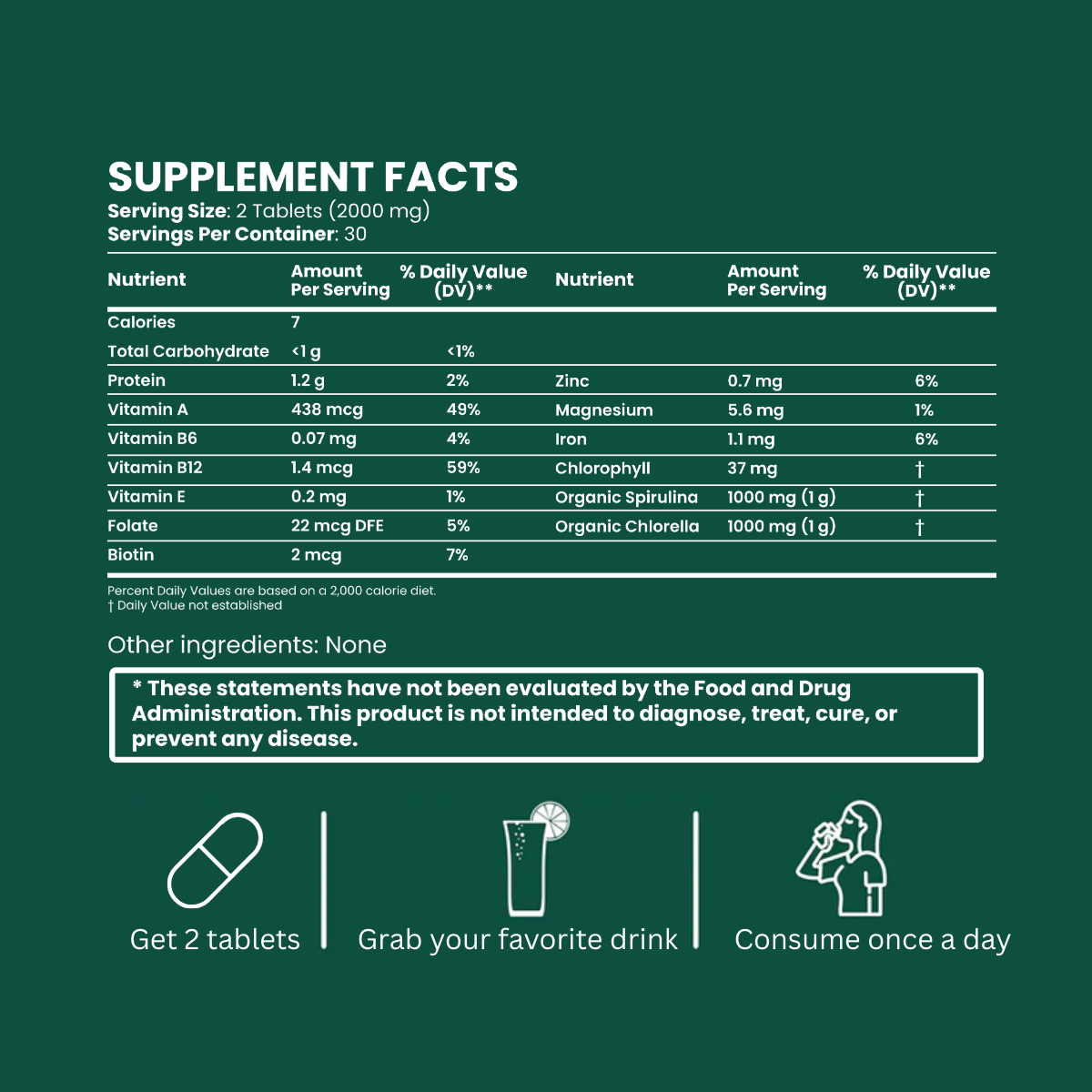 Spirulina & Chlorella Tablets — The Most Protein-Rich Superfood On Earth | 70% Pure Protein