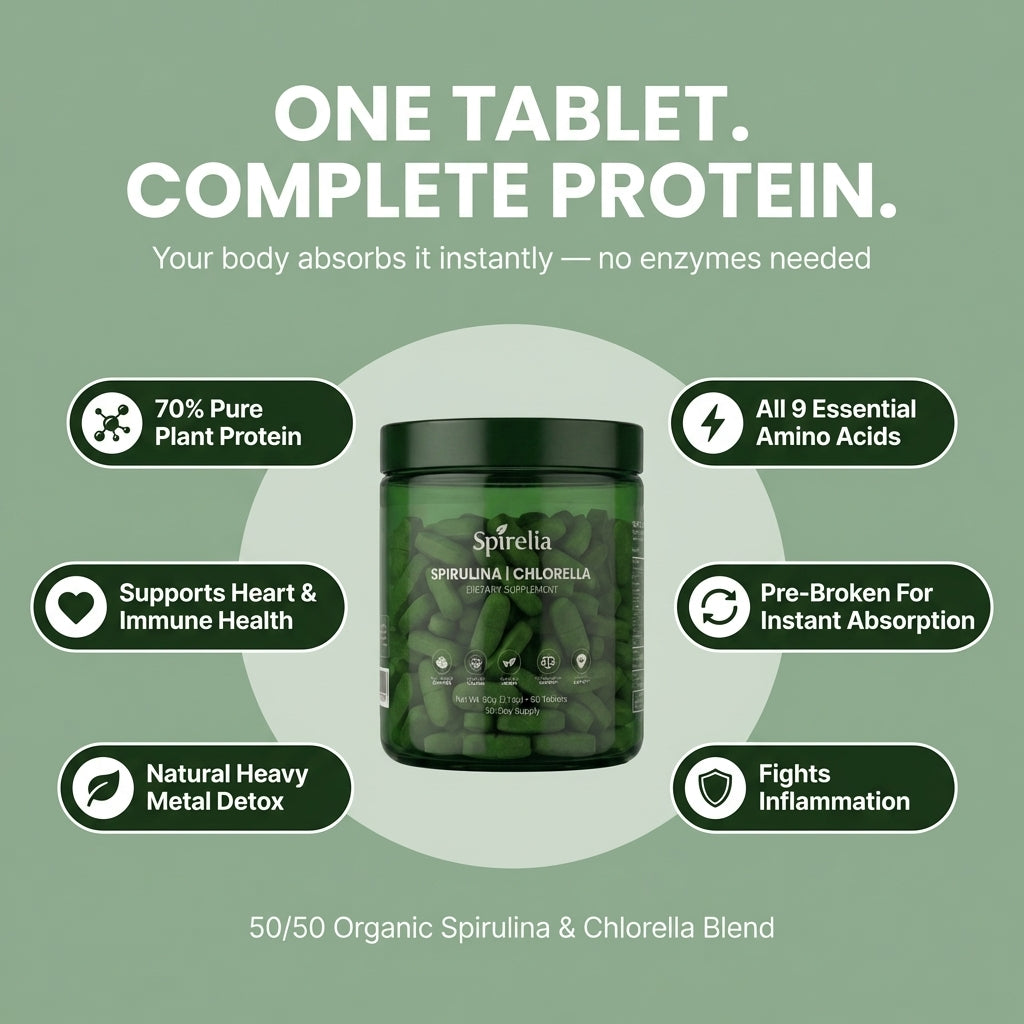 Spirulina & Chlorella Tablets — The Most Protein-Rich Superfood On Earth | 70% Pure Protein
