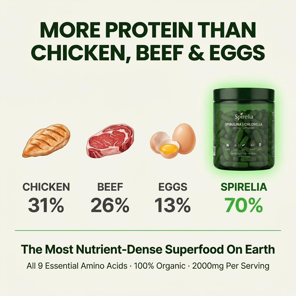 Spirulina & Chlorella Tablets — The Most Protein-Rich Superfood On Earth | 70% Pure Protein