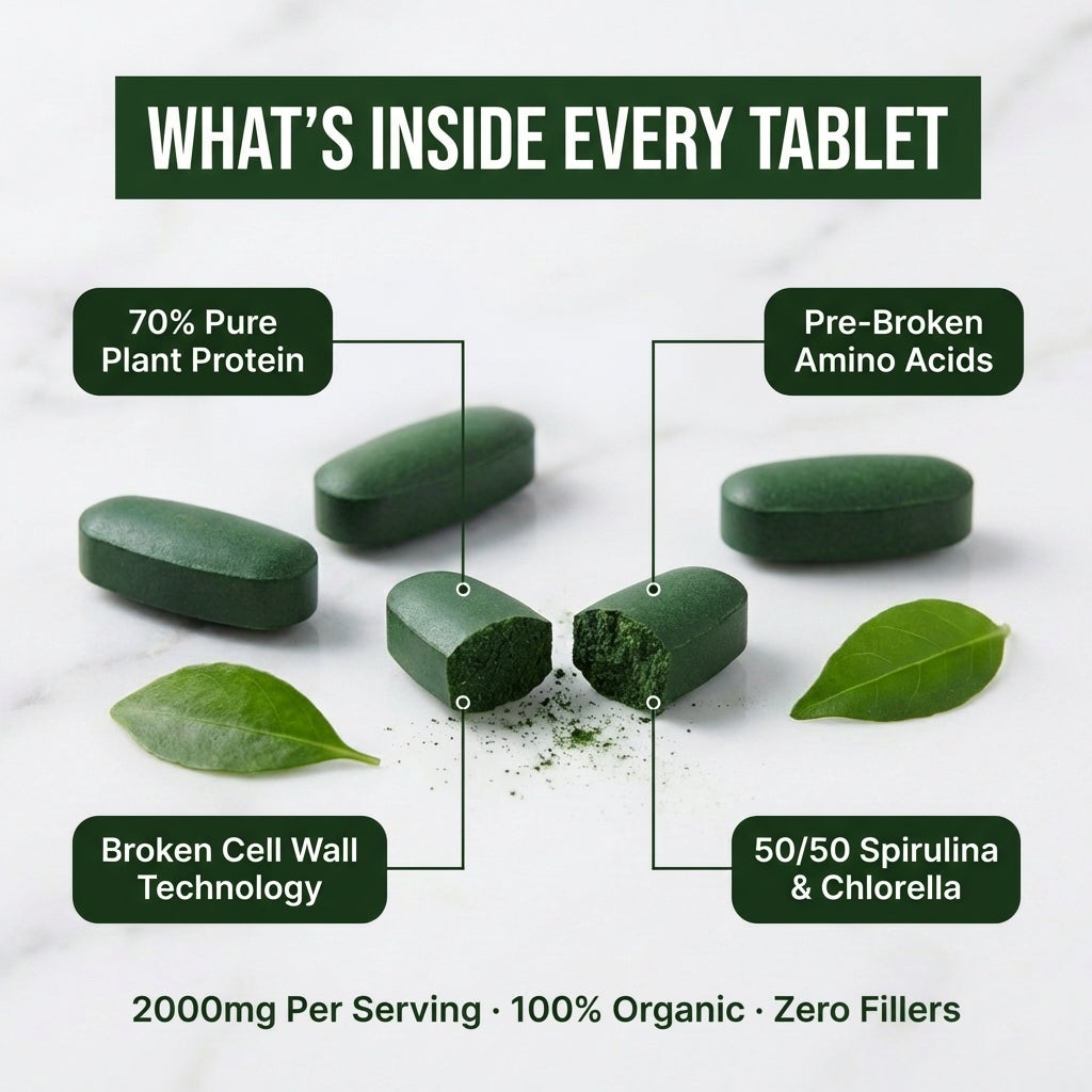 Spirulina & Chlorella Tablets — The Most Protein-Rich Superfood On Earth | 70% Pure Protein